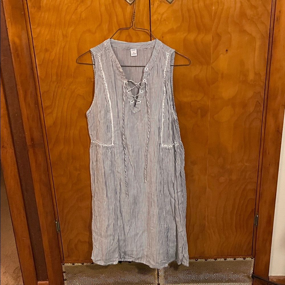 Old Navy Navy and White Lace-Up Blouse